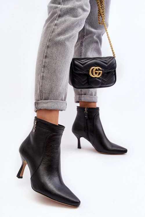 Skórzane Damskie Botki Na Szpilce Maciejka 06301-01 Czarne