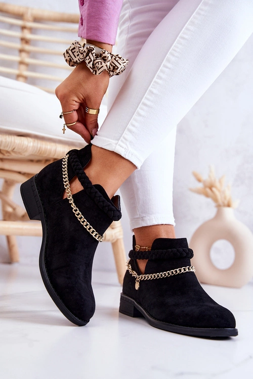 Zamszowe Botki Z Łańcuszkiem Czarne Talitha