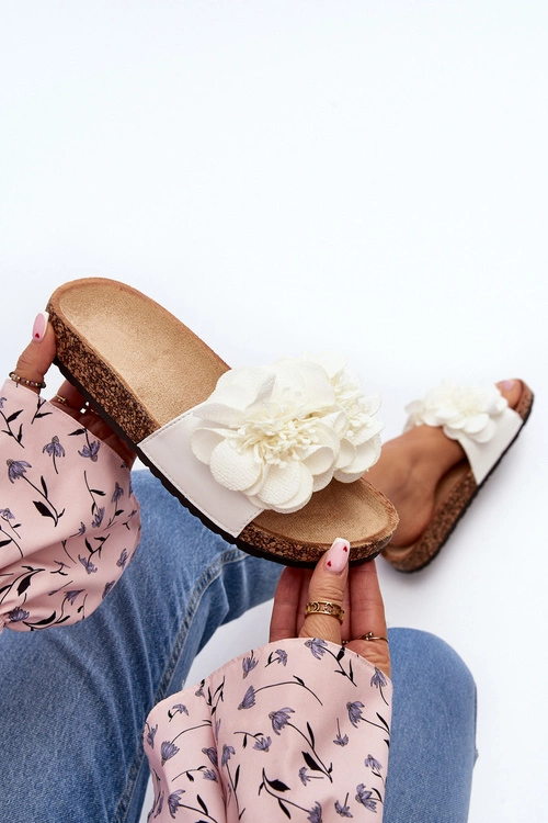 Damskie Klapki Z Kwiatami Białe Lulania