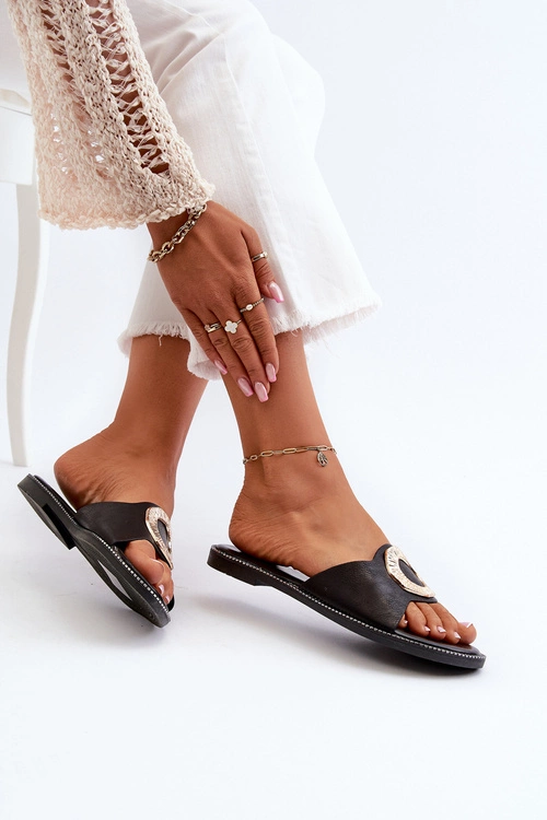 Klapki Damskie Z Ozdobą Czarne Cilima