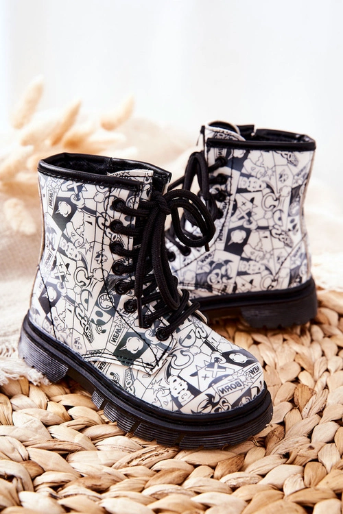 Dziecięce Botki Ocieplane Z Suwakiem Biało-Czarne Tiptop