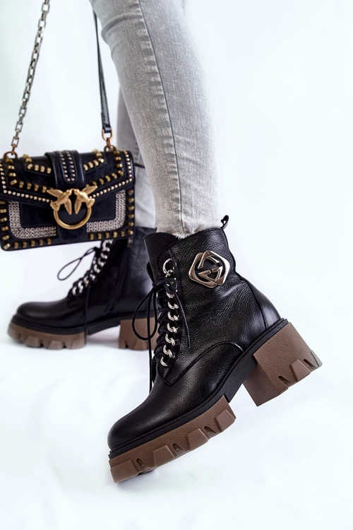 Skórzane Ocieplane Botki Na Suwak Czarne Lemar Raynes