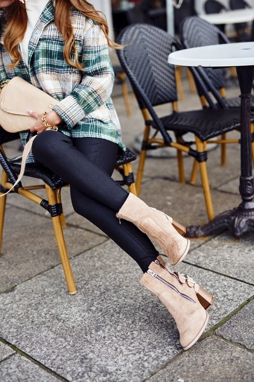 Botki Damskie Na Słupku Zamszowe Beżowe Anabelle