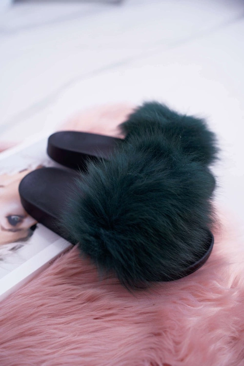 Klapki Damskie Z Futerkiem Zielone Mellow