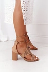 Wiązane Ażurowe Sandały Na Słupku Beżowe Lorette