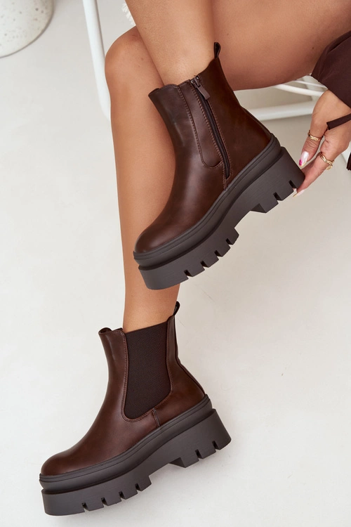 Ocieplane Botki Sztyblety Damskie Na Platformie Czekoladowe Ismira