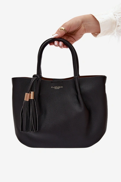 Flora&Co Torebka Shopper Skórzana Czarna Fleece