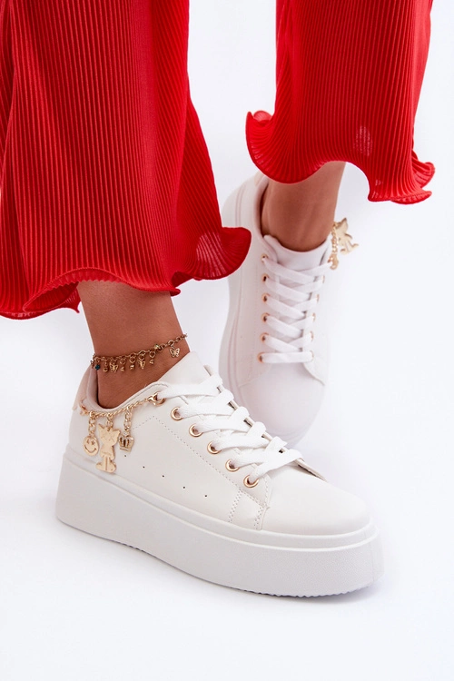 Sneakersy Damskie Na Platformie Z Zawieszkami Białe Tivissa