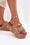Klapki Damskie Na Masywnej Platformie Z Plecionką I Klamrami Multikolor Eradriana