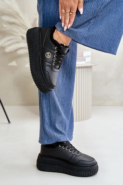 Sneakersy Buty Sportowe Damskie Ocieplane Na Masywnej Podeszwie Czarne Verissha