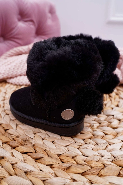 Dziecięce Botki Śniegowce z Futerkiem Czarne Kiks