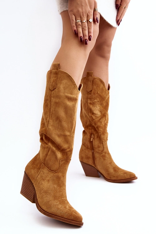 Damskie Kozaki Kowbojki Na Obcasie Przed Kolano Camel Oppore