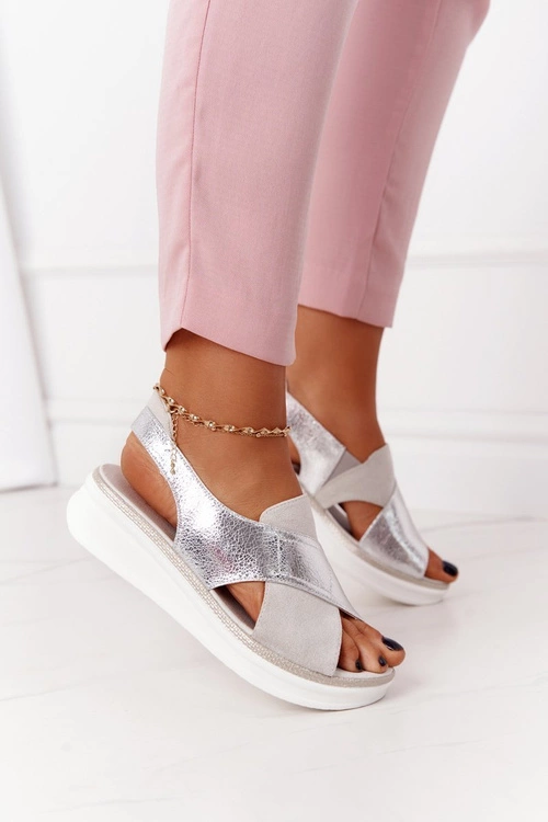 Wsuwane Sandały Na Platformie Sergio Leone SK029 Biało-Srebrne