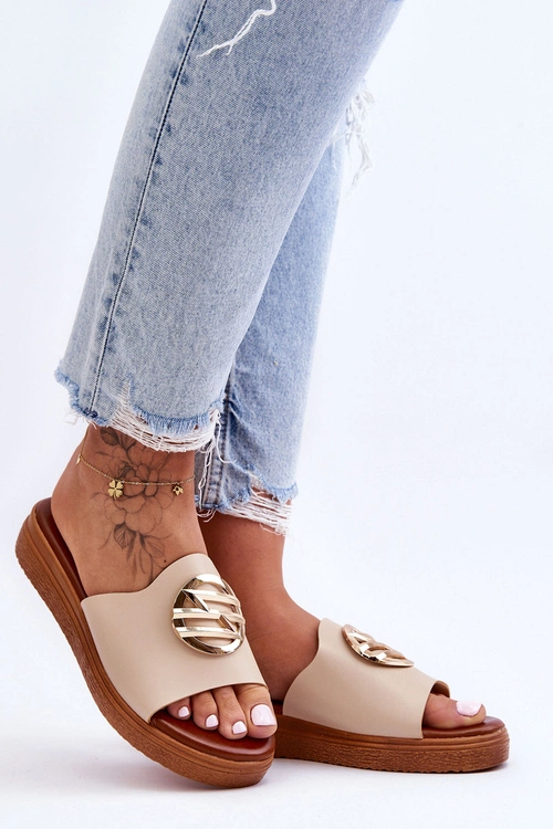 Damskie Klapki Z Ozdobą Beżowe Secrets