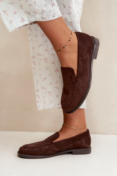 Loafersy Mokasyny Damskie Z Eko Zamszu Czekoladowe Laisie