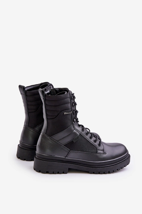 Skórzane Trapery Botki Męskie Ocieplane Big Star OO174164 Czarne