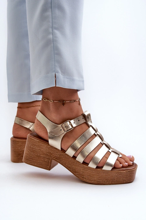 Zazoo 40410 Skórzane Sandały Damskie Złote