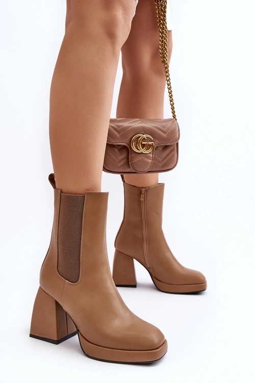 Botki Damskie Na Platformie I Obcasie Brązowe Stelares