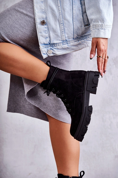 Zamszowe Ocieplane Botki Workery Czarne Darvin