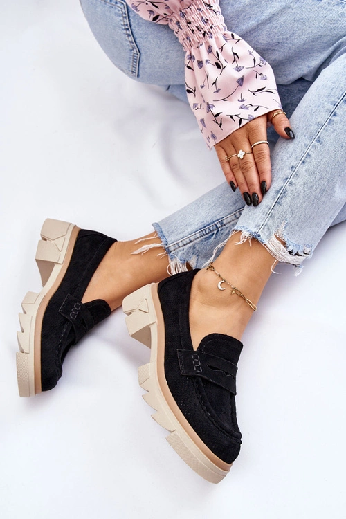 Damskie Półbuty Mokasyny Na Płaskim Obcasie Czarne Fletcher