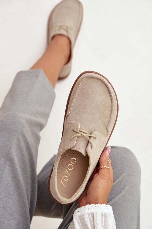 Półbuty Damskie Typu Barefoot Z Naturalnego Zamszu Zazoo 327 Jasnobeżowe