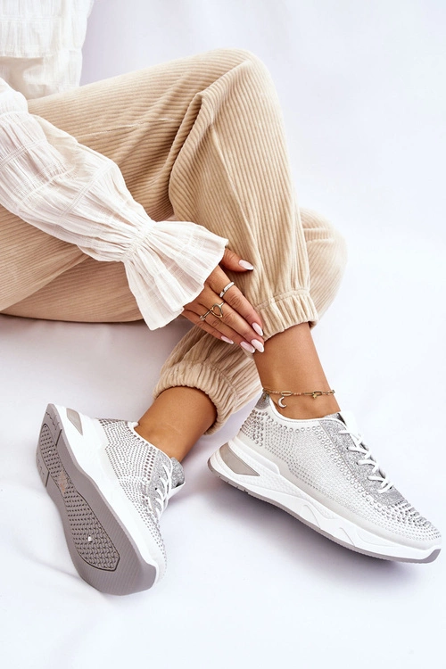 Damskie Sneakersy Z Cyrkoniami Białe Raiden
