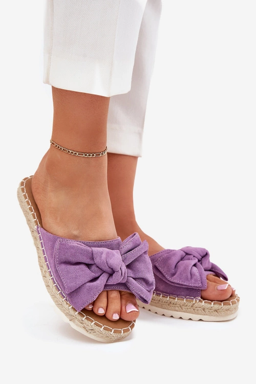 Klapki Damskie Na Platformie Z Plecionką I Kokardką Fioletowe Alpireda