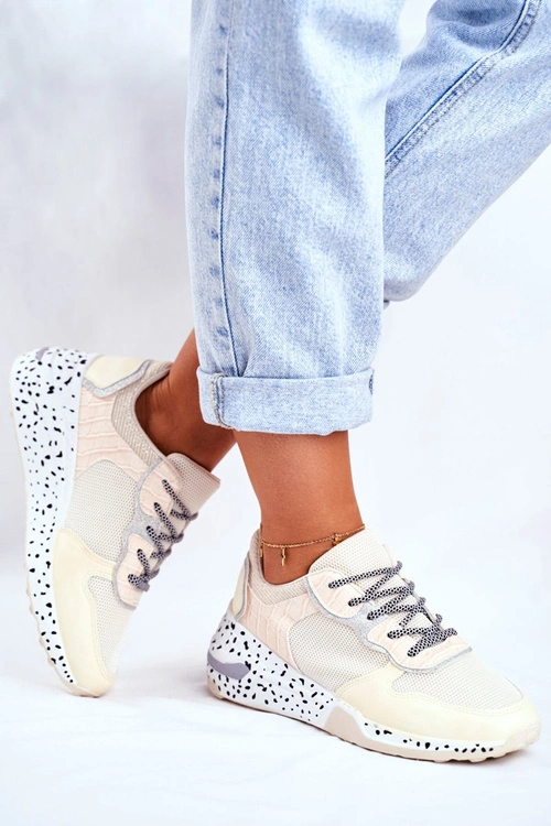 Sportowe Damskie Buty Ukryty Koturn Beżowe Pinky