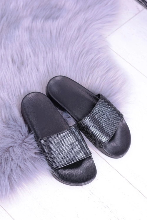 Damskie Klapki Z Cyrkoniami LadyCristal Czarne