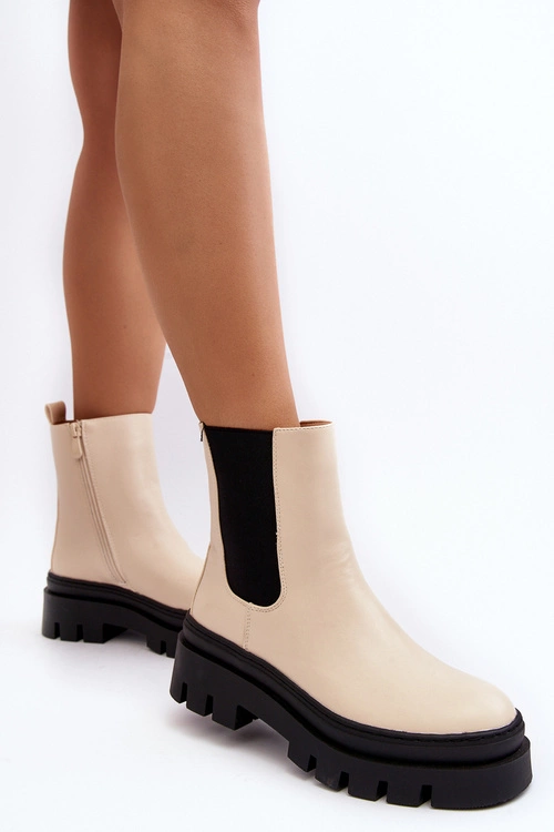 Skórzane Botki Workery Beżowe Loretta