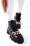 Damskie Ciepłe Trapery Botki z Łańcuchem Czarne Labri