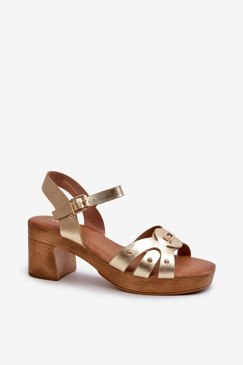 Sandały Damskie Na Obcasie Z Eko Skóry Złote Assames