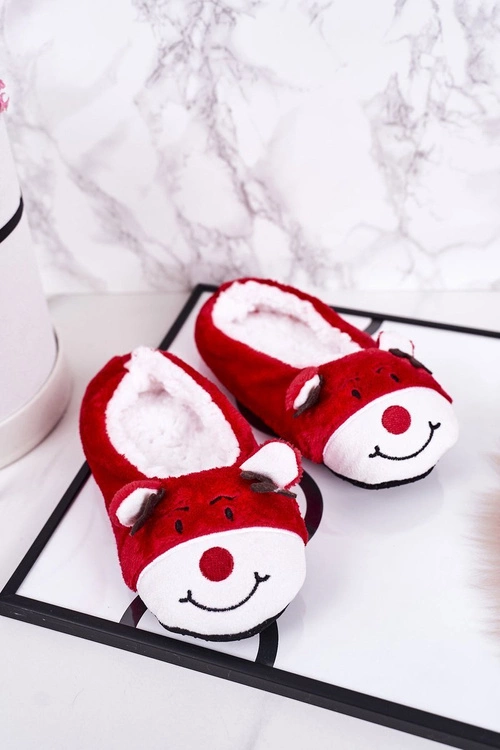 Świąteczne Dziecięce Papcie Z Reniferem1 Czerwone Xmas