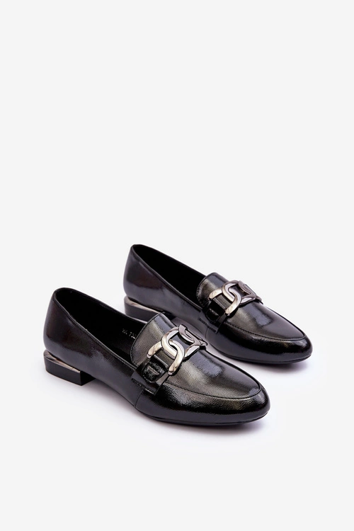 Mokasyny Damskie Lakierowane Z Ozdobą Czarne Camilena