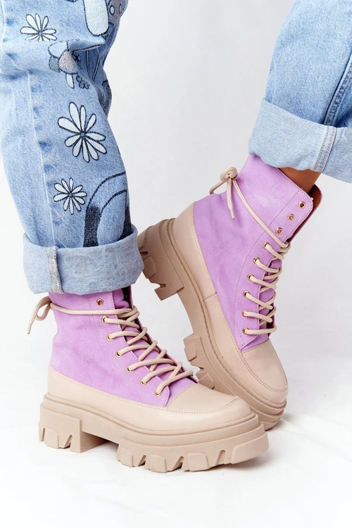 Zamszowe Botki Workery Lewski Shoes 3007-0 Fioletowe