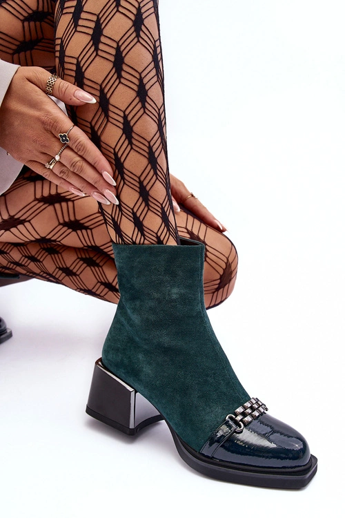 Zamszowe Botki Na Masywnym Klocku S.Barski MR870-70 Zielone