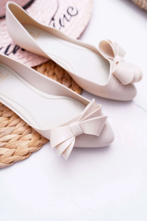 Lu Boo Beżowe Meliski Gumowe Balerinki Big Bow