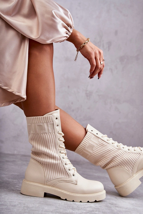 Damskie Botki Ze Skarpetą Na Płaskim Obcasie Beżowe Liam