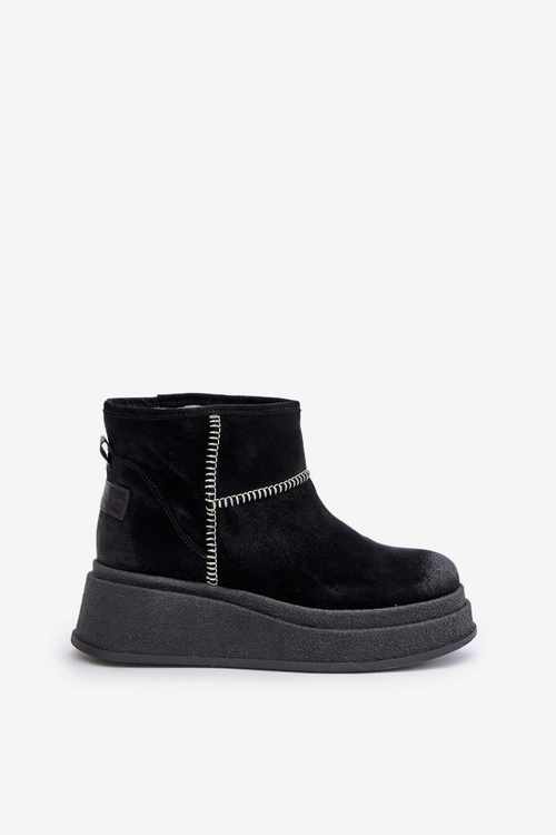 Skórzane Zamszowe Śniegowce Botki Na Platformie I Koturnie Maciejka 06769-01 Czarne