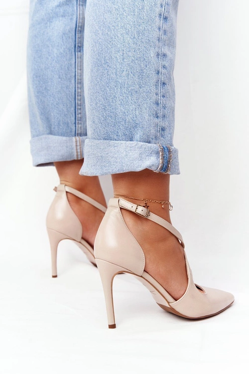 Eleganckie Skórzane Szpilki Visconi 7400 Beżowe