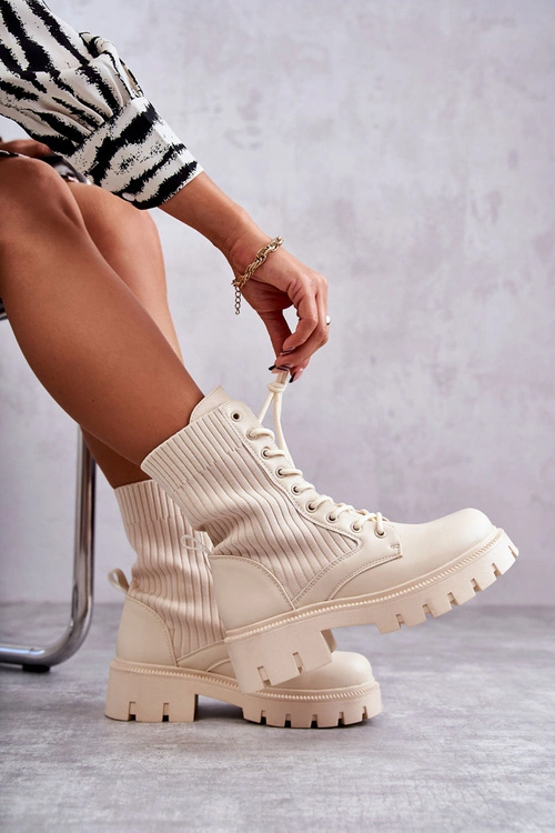 Damskie Workery Botki Ze Skarpetą Beżowe Abigail