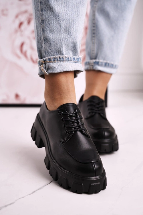 Damskie Półbuty Oxfordy Na Masywnej Platformie S.Barski HX23 Czarne