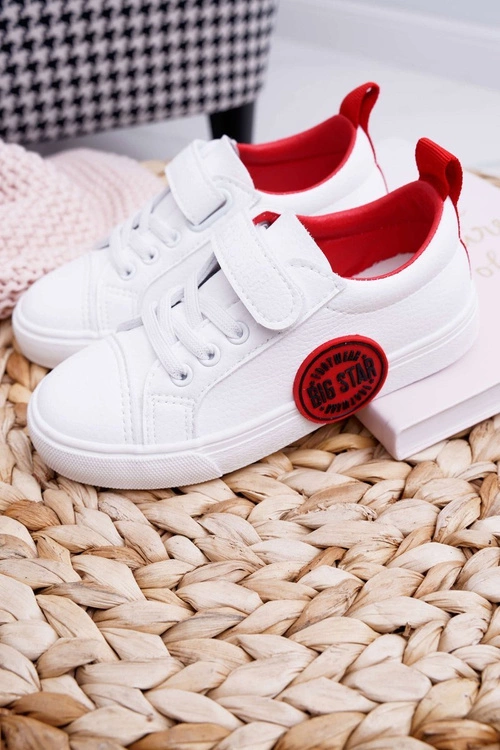 Trampki Dziecięce Na Rzep Big Star FF374088 Biało-Czerwone