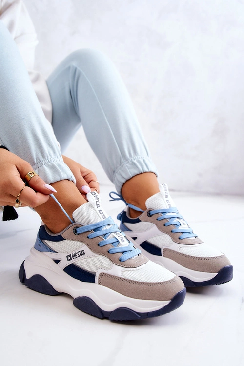 Damskie Sneakersy Buty Sportowe Big Star JJ274580 Biało-Niebieskie