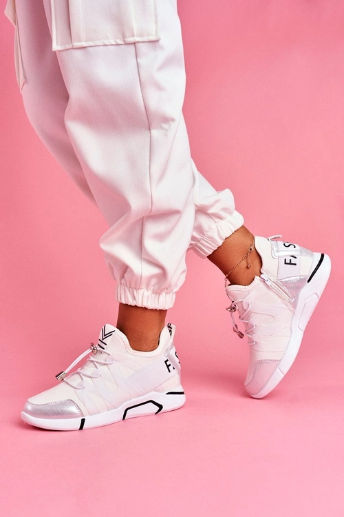 Sportowe Damskie Buty Z Suwakiem i Ściągaczem Białe Terfin