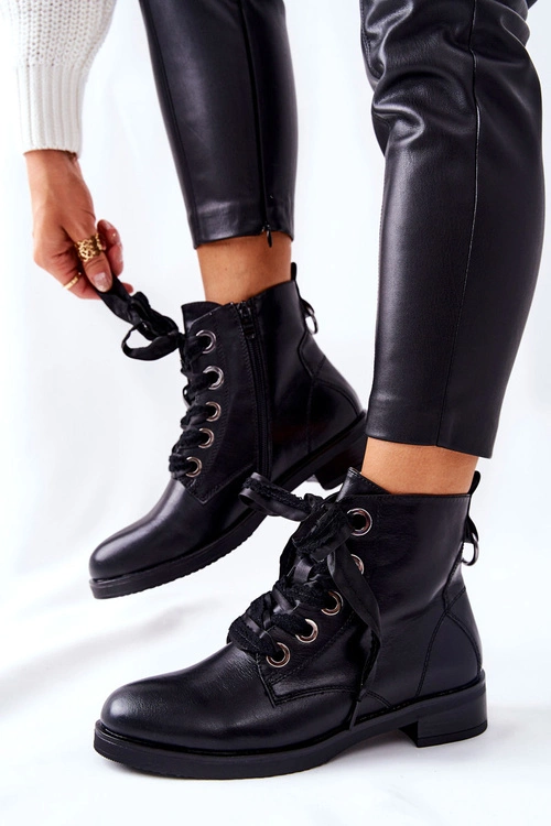 Botki Z Ozdobnym Wiązaniem Czarne Tayah