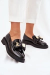 Lakierowane Mokasyny Z Kokardą I Ozdobną Broszką Czarne Leandriel