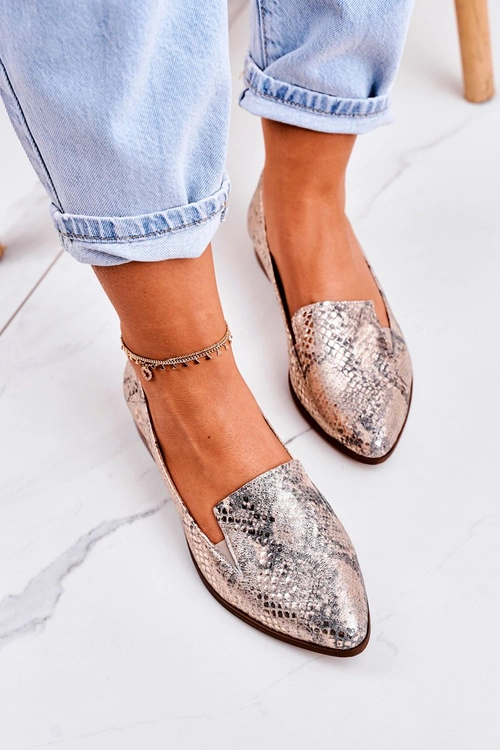 Damskie Skórzane Mokasyny Wzór Zwierzęcy Złote Scarlett