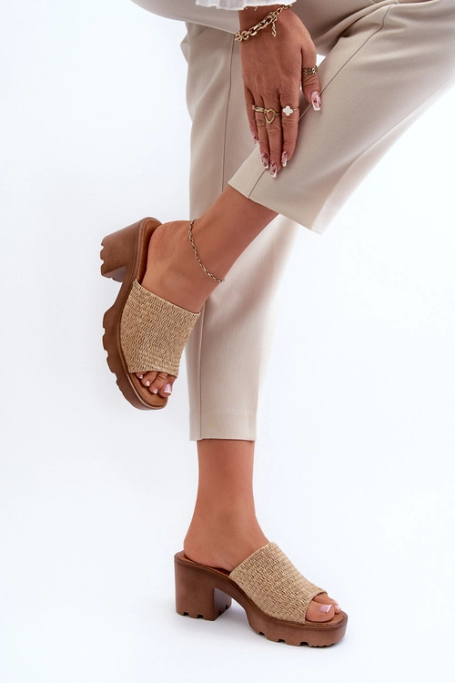 Klapki Damskie z Plecionką Na Obcasie Beżowe Titantha