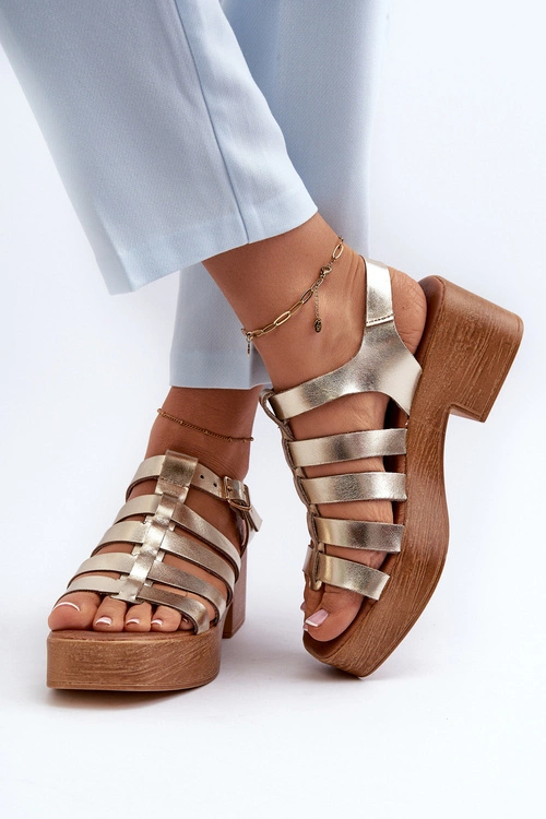 Zazoo 40410 Skórzane Sandały Damskie Złote